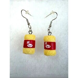 Wool Yarn Pendant Silver Hook Earrings (yellow/cream) Knitting Crochet Sewing